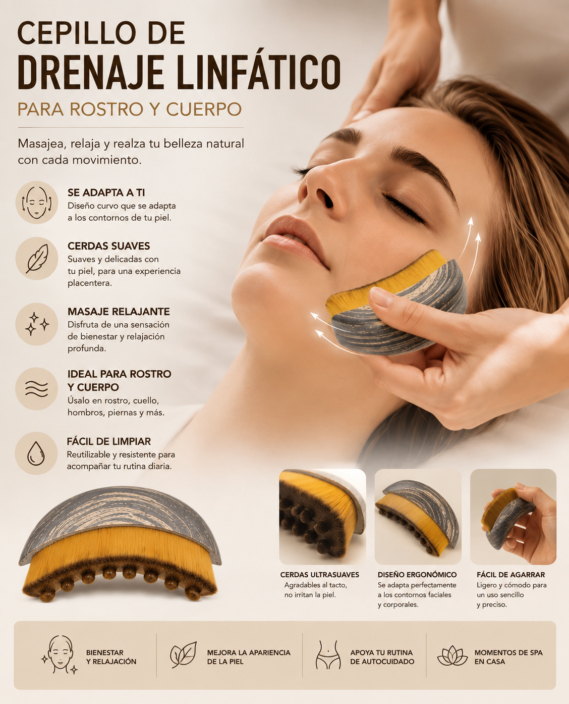 Cepillo de Drenaje Linfático Facial y Corporal